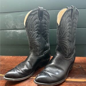 Laredo 🇺🇸 Made in USA Black Leather Men's Western Cowboy Boots Embroidered